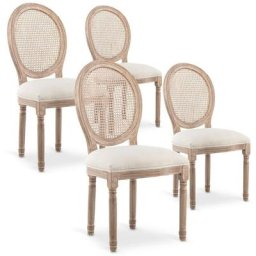 Intensedeco - Lot de 4 chaises médaillon Louis xvi Cannage Rotin tissu Beige - Beige