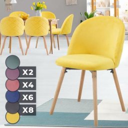 Chaise de Salle à Manger en Velours - Lot de 6, Pieds en Bois Hêtre, Style Moderne, Jaune - Chaise