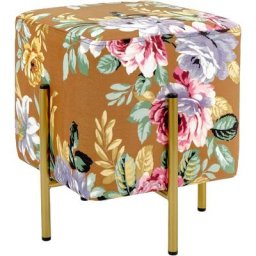 Pouf en Velours pour Salon, Tabouret avec Jambes Or, Repose-Pieds Confortable de Séjour, 33x33x38