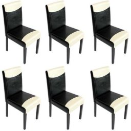 HW - Lot de 6 chaises de séjour Littau, simili-cuir, noir/crème, pieds foncés