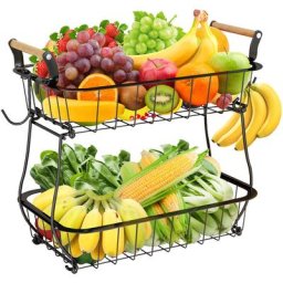 Corbeille à Fruits à 2 Niveaux, Corbeille à Fruits et légumes en métal, Chariot à légumes pour