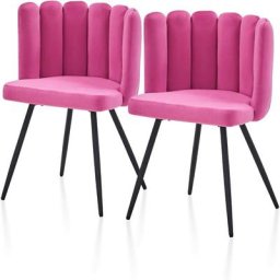 Lot de 2 chaises de salle à manger uniques en velours épais rembourré (rose, avec pieds en métal