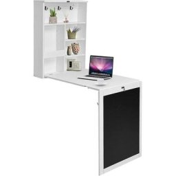 Table Murale Rabattable en Bois avec Compartiment Intégrée, Bureau d'Ordinateur Suspendu Idéal pour