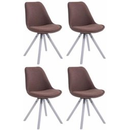 Lot de 4 Chaises de salle à manger Toulouse Tissu Pieds ronds bois marron Blanc