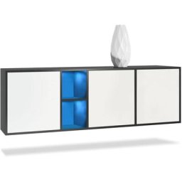 Buffet Commode Dressoir Crédence led Cuba Noir mat - Haute brillance - Portes en Blanc mat avec