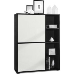 Buffet haut Armoire Cabinet Commode Cuba Noir mat - haute brillance - Portes en Blanc mat sans