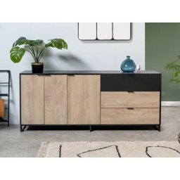 Musset - buffet bas - bois et noir - 180 cm - style industriel - noir / bois - Noir / Bois
