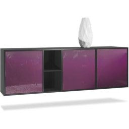 Buffet Commode Dressoir Crédence led Cuba Noir mat - Haute brillance - Portes en Mûre laqué haute