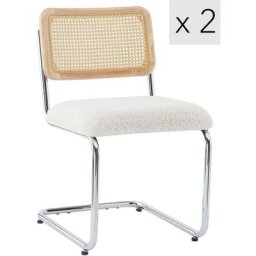 Nordlys - Lot de 2 Chaises de Salle a Manger Industrielles Metal Cannage Rotin Bouclettes - Blanc