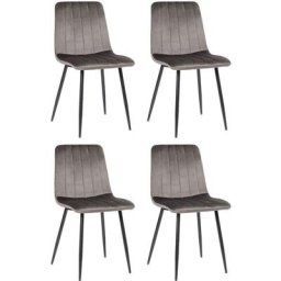 Lot de 4 Chaises de salle à manger Dijon avec Piètement en métal noir gris Velours