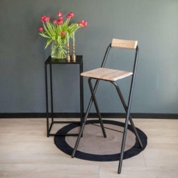 Tabouret de bar pliant avec dossier friends - Bois et noir - Bois et métal - l 48 x p 43 x h 98 cm