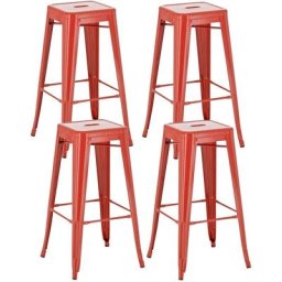 CLP - Lot de 4 tabourets de bar en métal empilables Joshua rouge