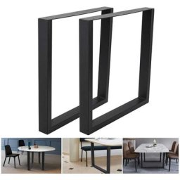 Set de 2 Pieds de table en Profil carré 90x72cm Noir Revêtement en poudre Piètement Meuble Support