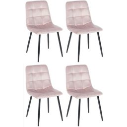 Lot de 4 Chaises de salle à manger Antibes en Velours Pieds en métal rose