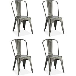 Kirsa Chaise de salle à manger en acier laqué blanc. - Argent