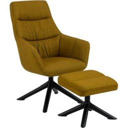 Heather Fauteuil lounge avec tabouret, couleur curry, noir.