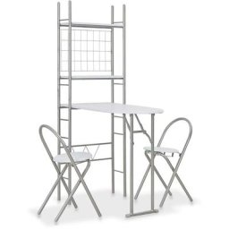 Ensemble à dîner pliant 3 pcs et étagère de rangement mdf acier Vidaxl White and silver