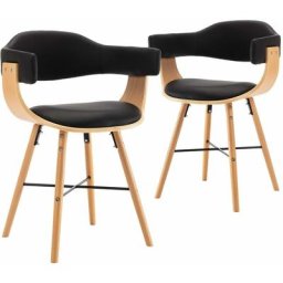 Chaises à manger lot de 2 noir similicuir et bois courbé Vidaxl noir et marron clair
