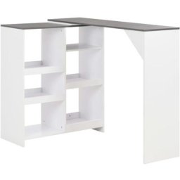 Table de bar avec tablette amovible Blanc 138x39x110 cm Vidaxl Gris