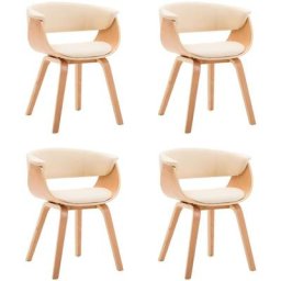 Chaises à manger lot de 4 crème bois courbé et similicuir Vidaxl crème et marron clair