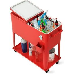 Costway - Desserte de Jardin à Roulettes 76L en Fer Solide avec Ouvre-bouteille pour Conserver la