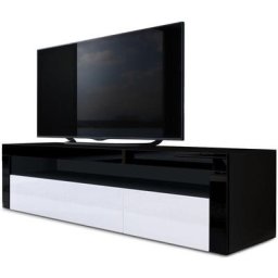 Armoire basse Meuble tv Valencia en Noir mat - haute brillance & tons naturels - Blanc haute