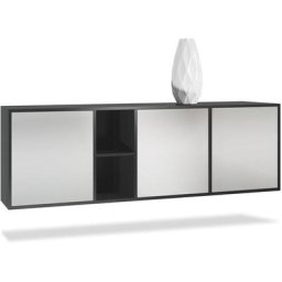 Buffet Commode Dressoir Crédence led Cuba Noir mat - Haute brillance - Portes en Gris clair satiné