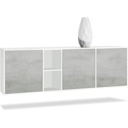 Buffet Commode Dressoir Crédence led Cuba Blanc mat - Haute brillance - Portes en Aspect Béton