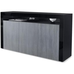 Buffet Commode Dressoir Crédence Valencia Noir, haute brillance & tons naturels - Avola-Anthracite
