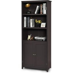 Bibliothèque avec Étagères Réglables de Rangement et Placard 2 Portes à 2 Niveaux, pour