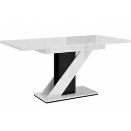 Table a manger extensible evan - blanc laque et noir 120-160 cm