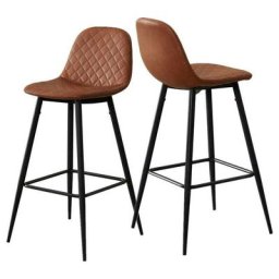 Lot de 2 tabourets de bar avec dossier, tabouret de cuisine en cuir synthétique et pieds en métal