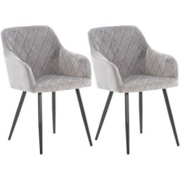 Lot de 2 chaises de salle à manger Shila avec Piètement en Métal noir gris Velours