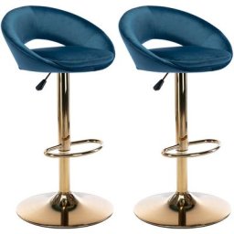 Lot de 2 Tabouret de Bar en Velours Chaise de Bar Réglable avec Pieds Dorés, Chaise Haute Cuisine