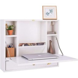 COSTWAY Table Murale Rabattable en MDF avec Etagére Intégrée Table Murale Pliable pour Ordinateur
