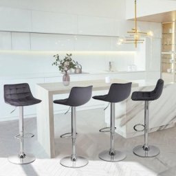 Idmarket - Lot de 4 tabourets de bar joe pied réglable en velours gris anthracite - Gris