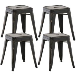 Lot de 4 tabourets bas au style industriel Armin en métal noir/or