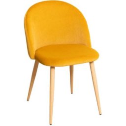 Lot 2 Chaises en Velours Kana Sklum Moutarde Bois Naturel - Bois Naturel Moutarde