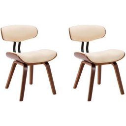 Chaises à manger lot de 2 crème bois courbé et similicuir Vidaxl crème et marron foncé