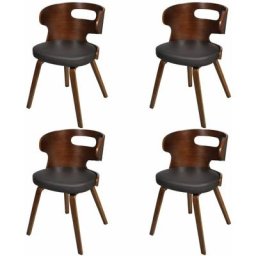 Chaises à manger lot de 4 marron bois courbé et similicuir Vidaxl noir et marron foncé