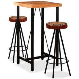 Ensemble de bar 3 pcs Bois d'acacia Cuir véritable et toile Vidaxl n/a