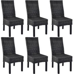 Chaises à manger lot de 6 noir rotin Kubu et bois de manguier Vidaxl Noir