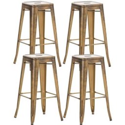 CLP - Lot de 4 tabourets de bar en métal empilables Joshua or