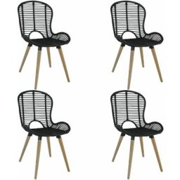 Chaises de salle à manger 4 pcs Noir Rotin naturel Vidaxl Noir