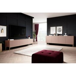 Salon complet Bobochic Ensemble kasha avec Meuble tv 200 cm + Buffet 4 portes 200 cm pieds or Rose