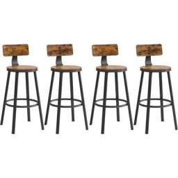 Vasagle Lot de 4, Chaises de Bar, Tabourets Hauts, avec Dossier, Siège de Cuisine, Cadre en Acier,