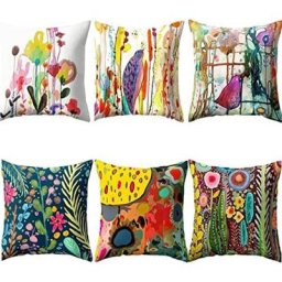 Lot de 6 Housse de Coussin Décoratif Coussin Canape 45x45cm Motif Tie-Dye Fleurs et Oiseaux pour