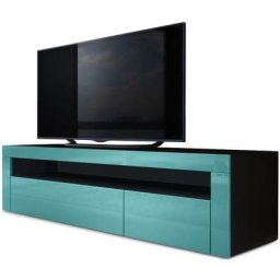 Armoire basse Meuble tv Valencia en Noir mat - haute brillance & tons naturels - Turquoise /