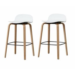Kosmi - Lot de 2 tabourets style scandinave assise blanche, pieds en métal - Hauteur d'assise 76cm