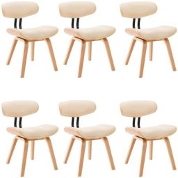Chaises à manger lot de 6 crème bois courbé et similicuir Vidaxl crème et marron clair